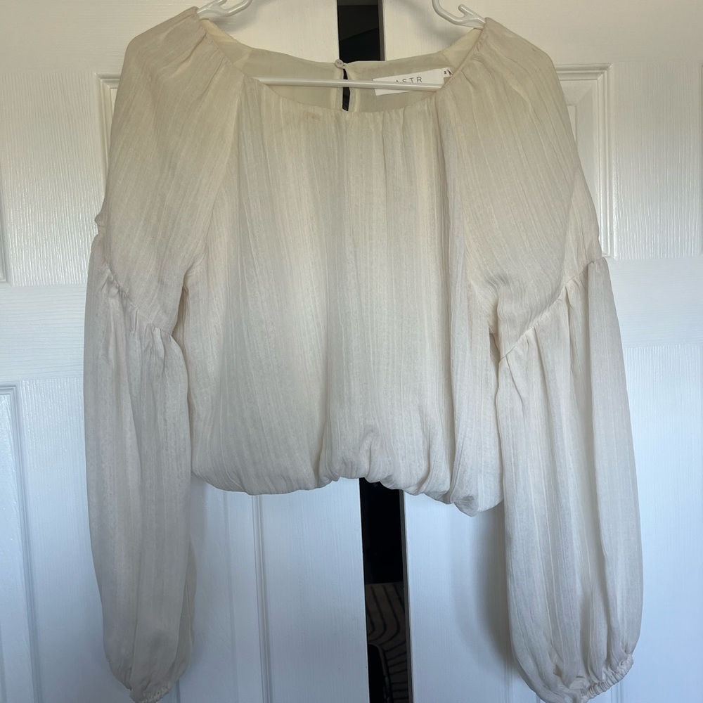 Astr Cream Blouse with Balloon Sleeves